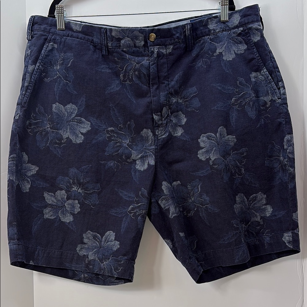 Ralph Lauren Blue Flat Front Shorts with Floral Design